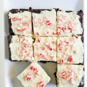 peppermint bark brownies with image text.