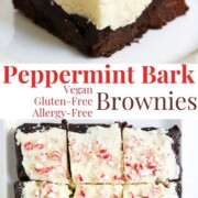 collage image of peppermint bark brownies.