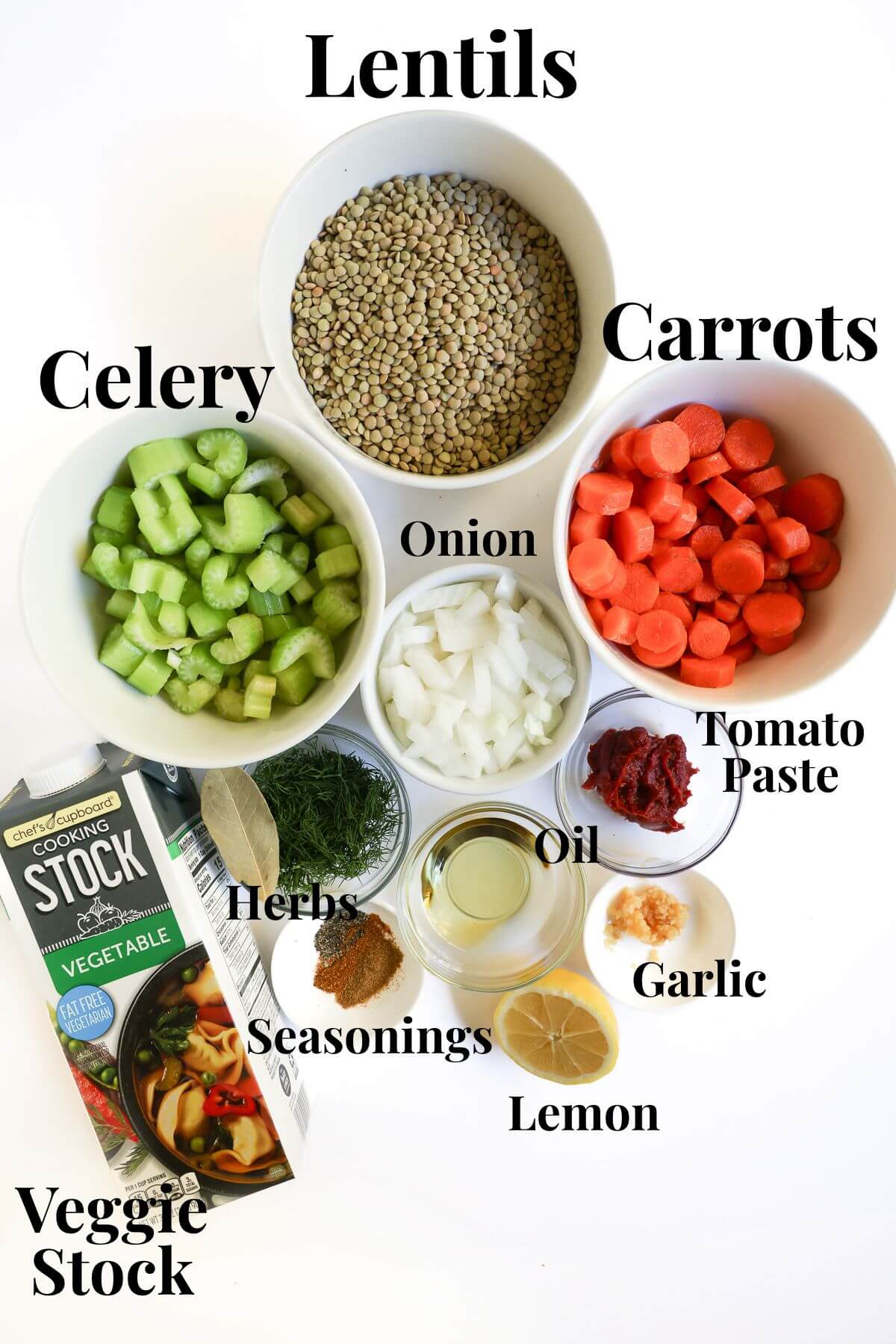 ingredients in traditional lentil soup.