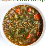 easy lentil soup with image text.