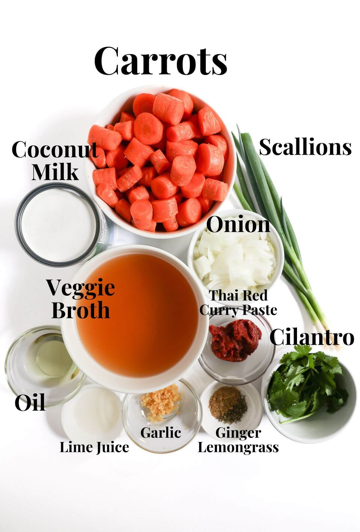 ingredients for thai carrot soup.