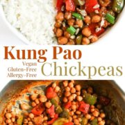 collage image of kung pao chickpeas.