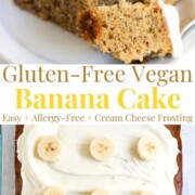 collage image of gluten-free vegan banana cake.