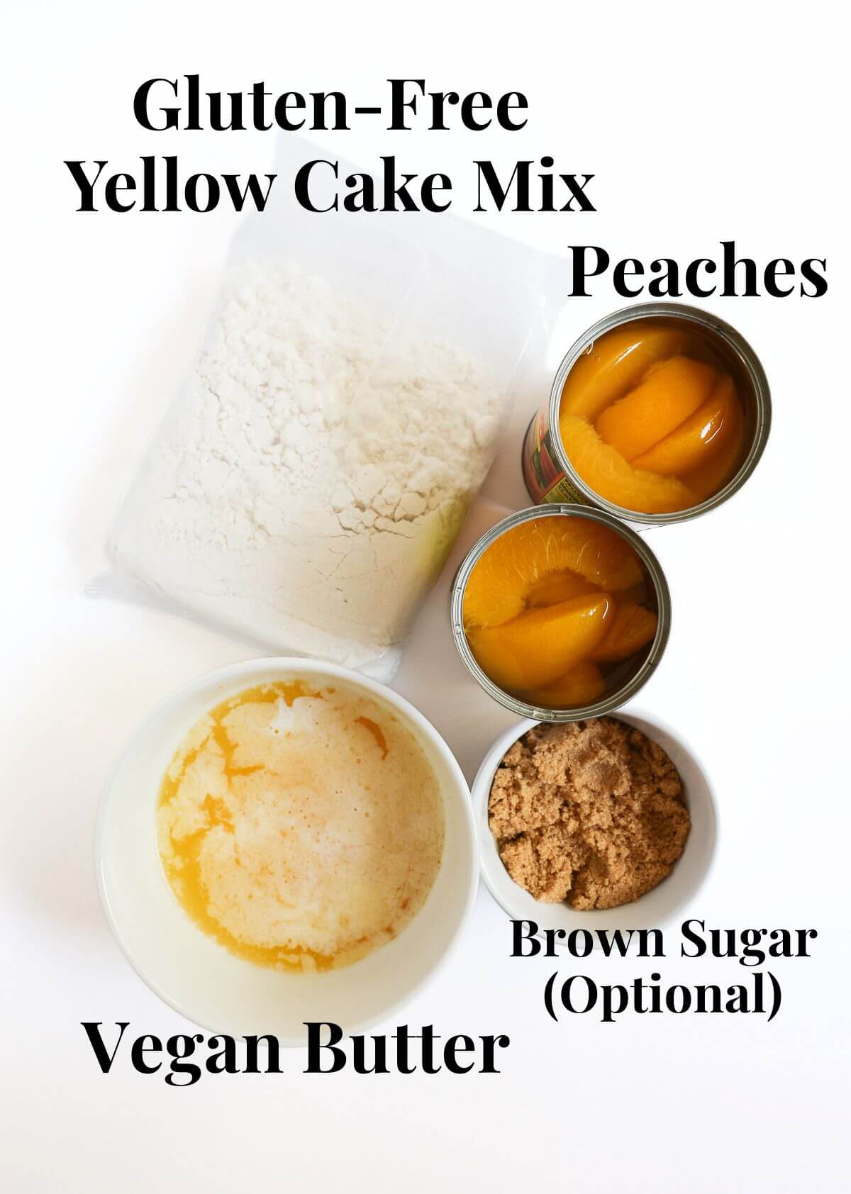 gluten-free vegan peach dump cake ingredients.