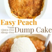 collage image of peach dump cake.